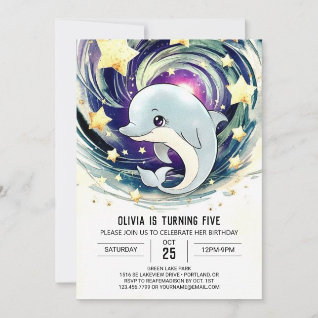 Magical Blue Under the Sea Dolphin Birthday Invitation (Front)