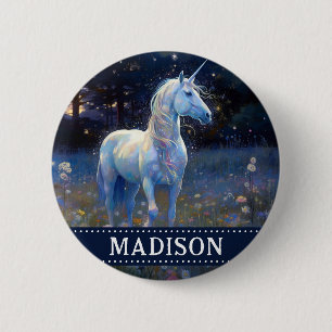 Magical Blue Unicorn Button with Custom Name