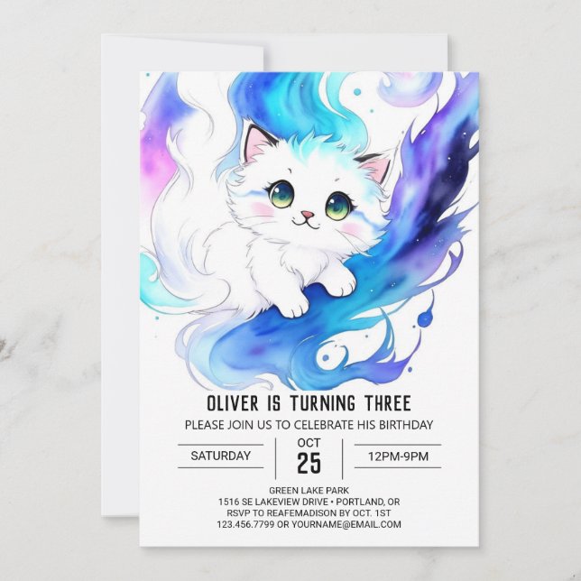 Magical Bohemian Kitty Birthday Invitation (Front)