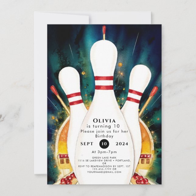 Magical Boho Game Bowling Birthday Invitation (Front)