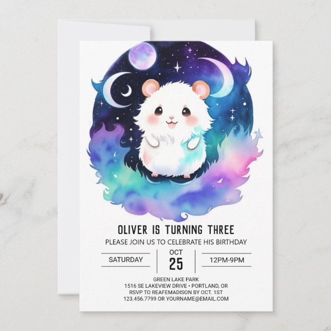 Magical Boho Hamster Birthday Invitation (Front)