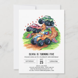 Magical Boho Monster Truck Birthday Invitation