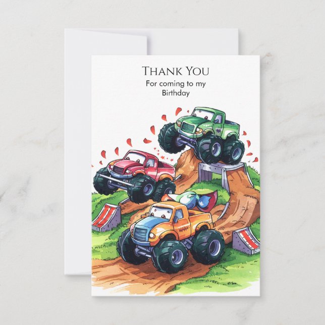 Magical Boho Monster Truck Birthday Thank You Card (Front)