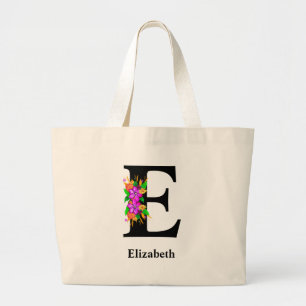 Magical Bold Floral Editable Monogrammed Large Tote Bag