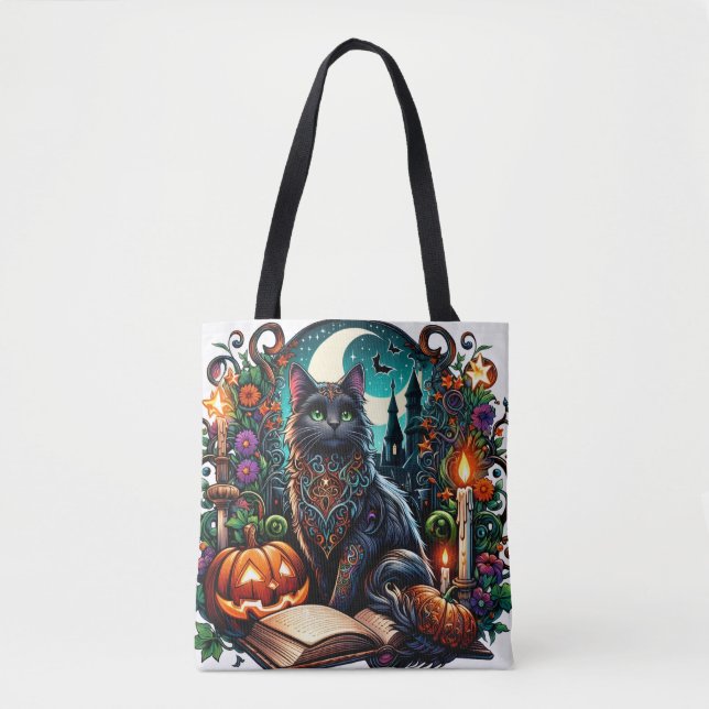 Magical Bookish Black Cat  Tote Bag (Front)