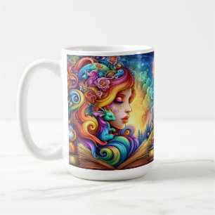 Magical Bookish Elven & Baby Dragon Fantasy World Coffee Mug