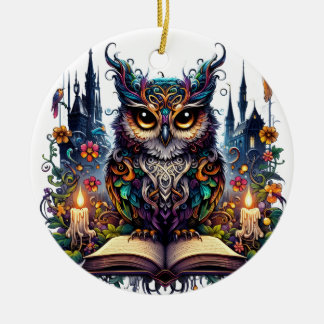 Magical Bookish Owl Ceramic Ornament