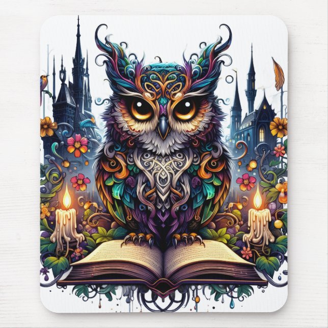 Magical Bookish Owl Mouse Pad (Front)