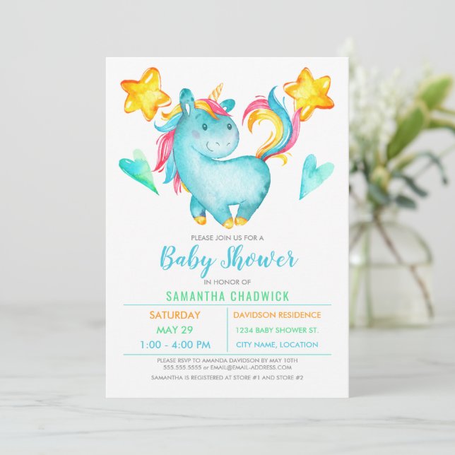 Magical Boys Unicorn Baby Shower Invitation (Standing Front)