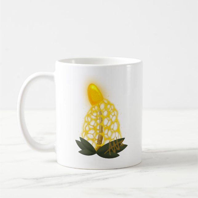 Magical Bridal Veil Sparkly Yellow Mushroom Coffee Mug (Left)