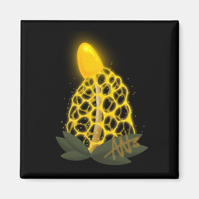 Magical Bridal Veil Sparkly Yellow Mushroom Magnet (Front)