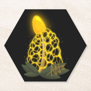 Magical Bridal Veil Sparkly Yellow Mushroom Paper Coaster