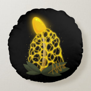 Magical Bridal Veil Sparkly Yellow Mushroom Round Cushion