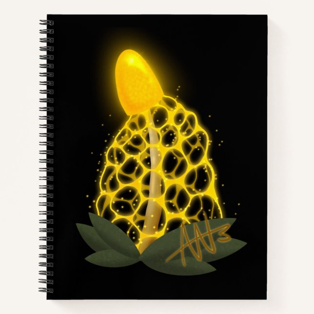 Magical Bridal Veil Sparkly Yellow Mushroom Spiral Notebook (Front)