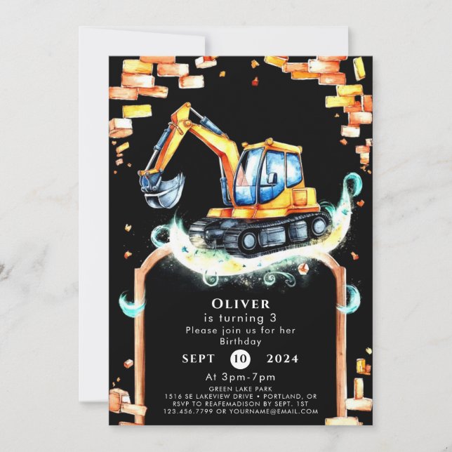 Magical Builder Construction Birthday Invitation (Front)