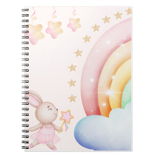 Magical Bunny and Rainbow | Cute Pastel Kids Illus Notebook (Front)