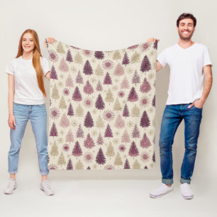 Magical Burgundy Forest Gold Starburst Snow Fleece Blanket