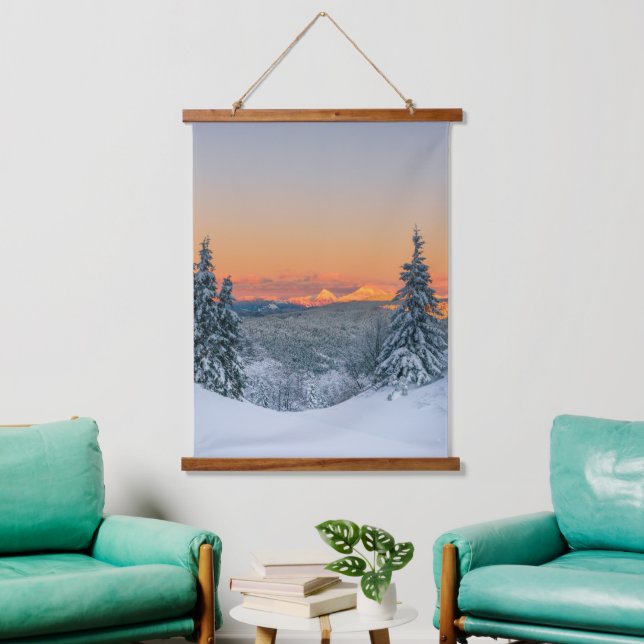 Magical burning mountains winter sunset hanging tapestry (Living Room)