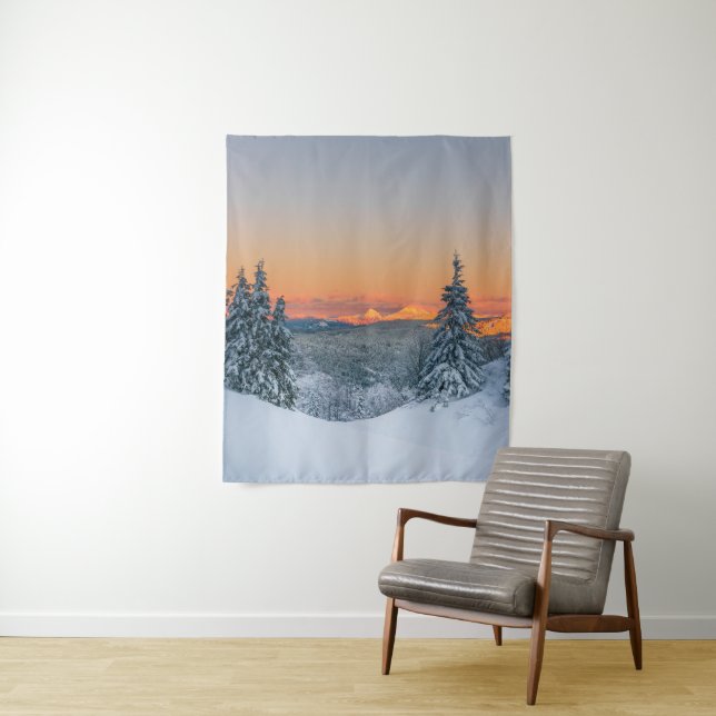Magical burning mountains winter sunset tapestry (In Situ)