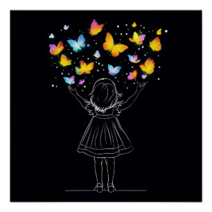 Magical Butterflies Emerge from Little Girl's Hand Poster