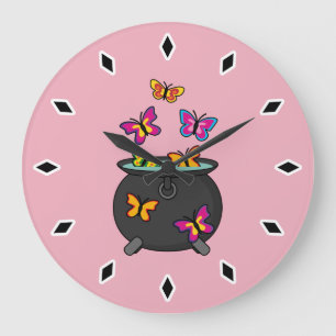 Magical Butterflies from a Cauldron Large Clock
