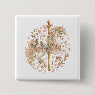 Magical Carousel Horse Floral Design 15 Cm Square Badge