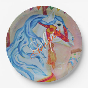 MAGICAL CAROUSEL HORSE MONOGRAM PARTY PAPER PLATE