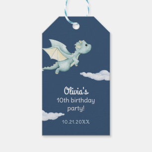 Magical Castle Cute Dragons Kids Birthday Blue Gift Tags