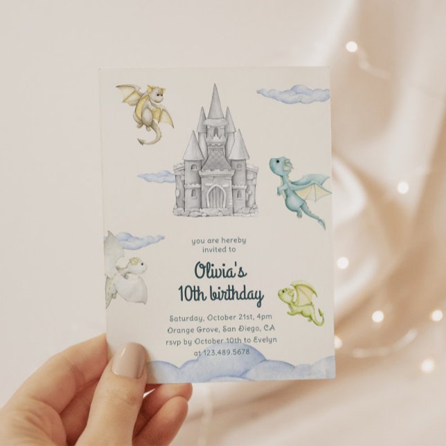 Magical Castle Cute Dragons Kids Birthday Invitation (Creator Uploaded)