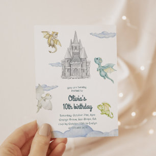 Magical Castle Cute Dragons Kids Birthday Invitation