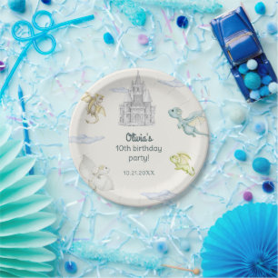 Magical Castle Cute Dragons Kids Birthday Paper Plate