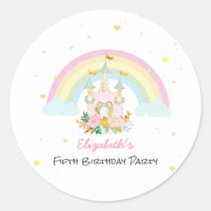 Magical Castle Floral Rainbow Birthday Classic Round Sticker