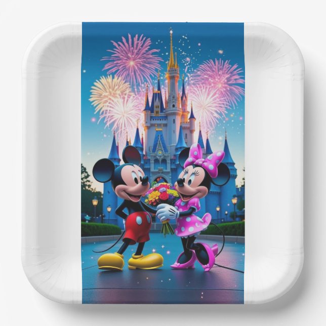 Magical Castle Mickey and Minnie Mouse Party Paper Plate (Front)