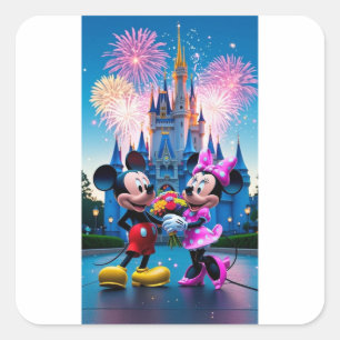Magical Castle Mickey and Minnie Mouse Party Paper Square Sticker