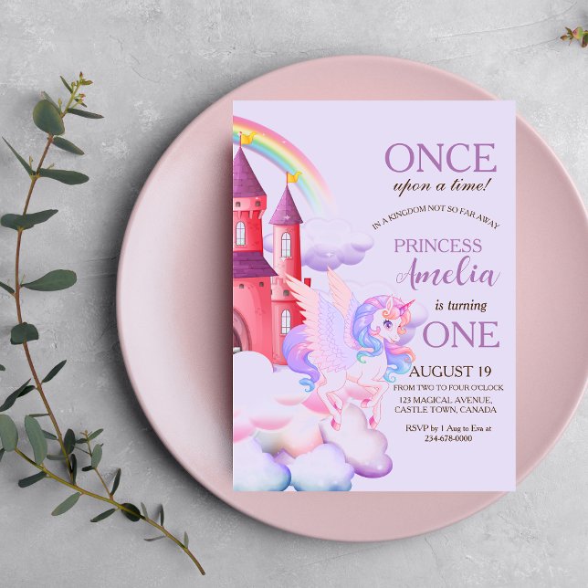 Magical Castle Purple Unicorn Princess Birthday Invitation (Creator Uploaded)