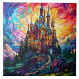 Magical Castle  Stained Glass  Ceramic Tile