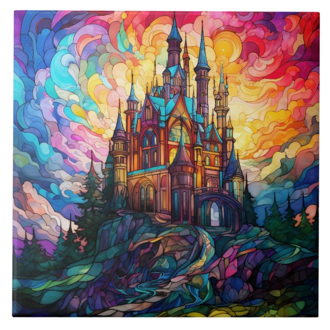 Magical Castle  Stained Glass  Ceramic Tile (Front)