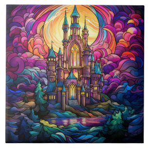 Magical Castle Stained Glass  Ceramic Tile
