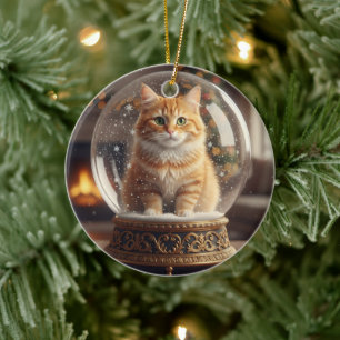 Magical Cat in Snow Globe Christmas Ornament