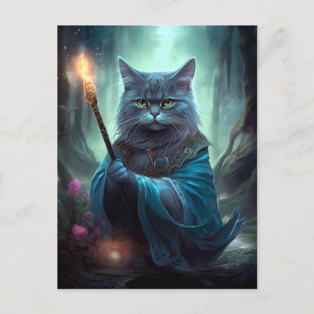Magical Cat Whimsical Fantasy Art Postcard (Front)