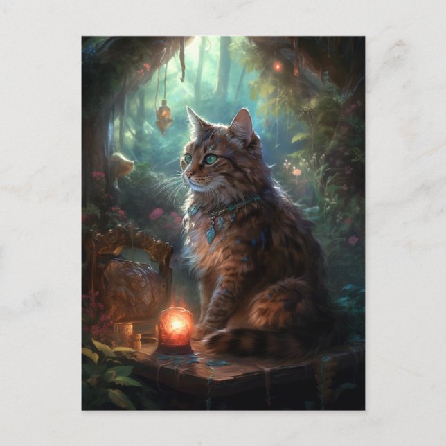 Magical Cat Whimsical Fantasy Art Postcard (Front)