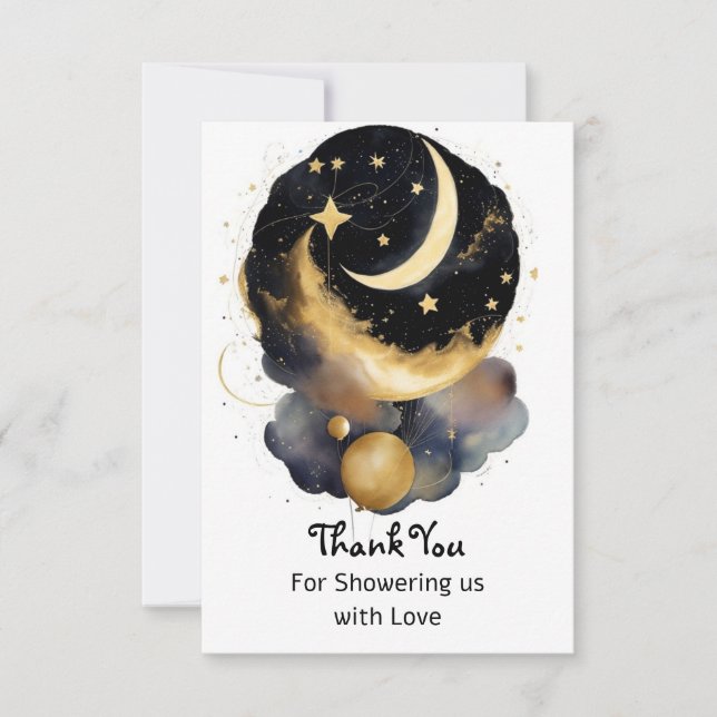 Magical Celestial Baby Shower Moon Stars Theme Thank You Card (Front)