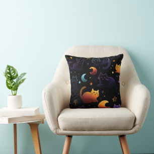 Magical Celestial Cat Pattern with Moons Cushion
