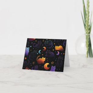 Magical Celestial Cat Pattern with Moons Note Card