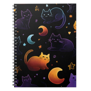 Magical Celestial Cat Pattern with Moons Notebook