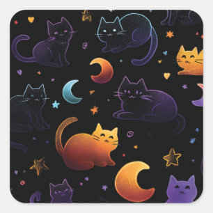 Magical Celestial Cat Pattern with Moons  Square Sticker