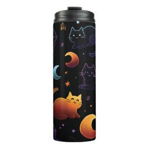 Magical Celestial Cat Pattern with Moons  Thermal Tumbler
