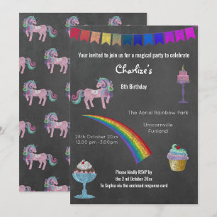 Magical Chalkboard Unicorn Sweets Birthday Party Invitation