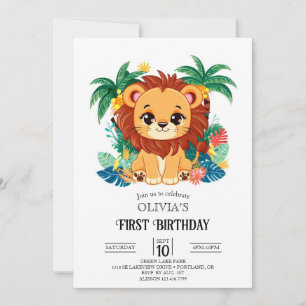 Magical Charming Lion 1st Birthday Digital Invitation