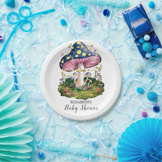 Magical Charming Mushroom Baby Shower Paper Plate (Party)